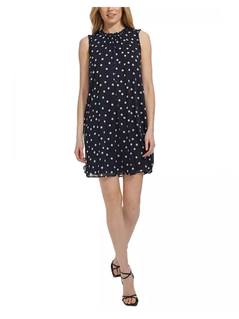 NEW TOMMY Hilfiger Navy Blue & White Polka Dot Sleeveless Ruffled Chiffon Dress